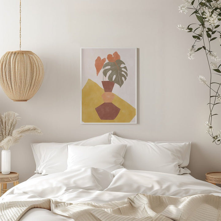 Tropical Leaves In A Geometric Vase - Stretched Canvas, Poster or Fine Art Print - I Heart Wall Art - Poster Print, Canvas Print or Framed Art Print