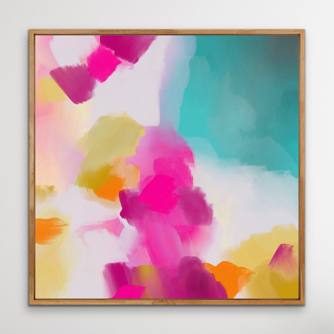 Tropical Shores - Abstract Pink and Turquoise Ocean Canvas Artwork Wall Art Print - I Heart Wall Art