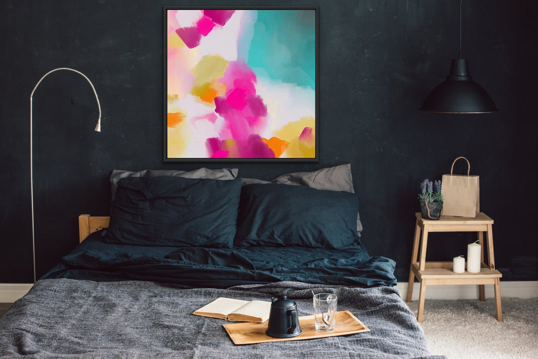 Tropical Shores - Abstract Pink and Turquoise Ocean Canvas Artwork Wall Art Print - I Heart Wall Art