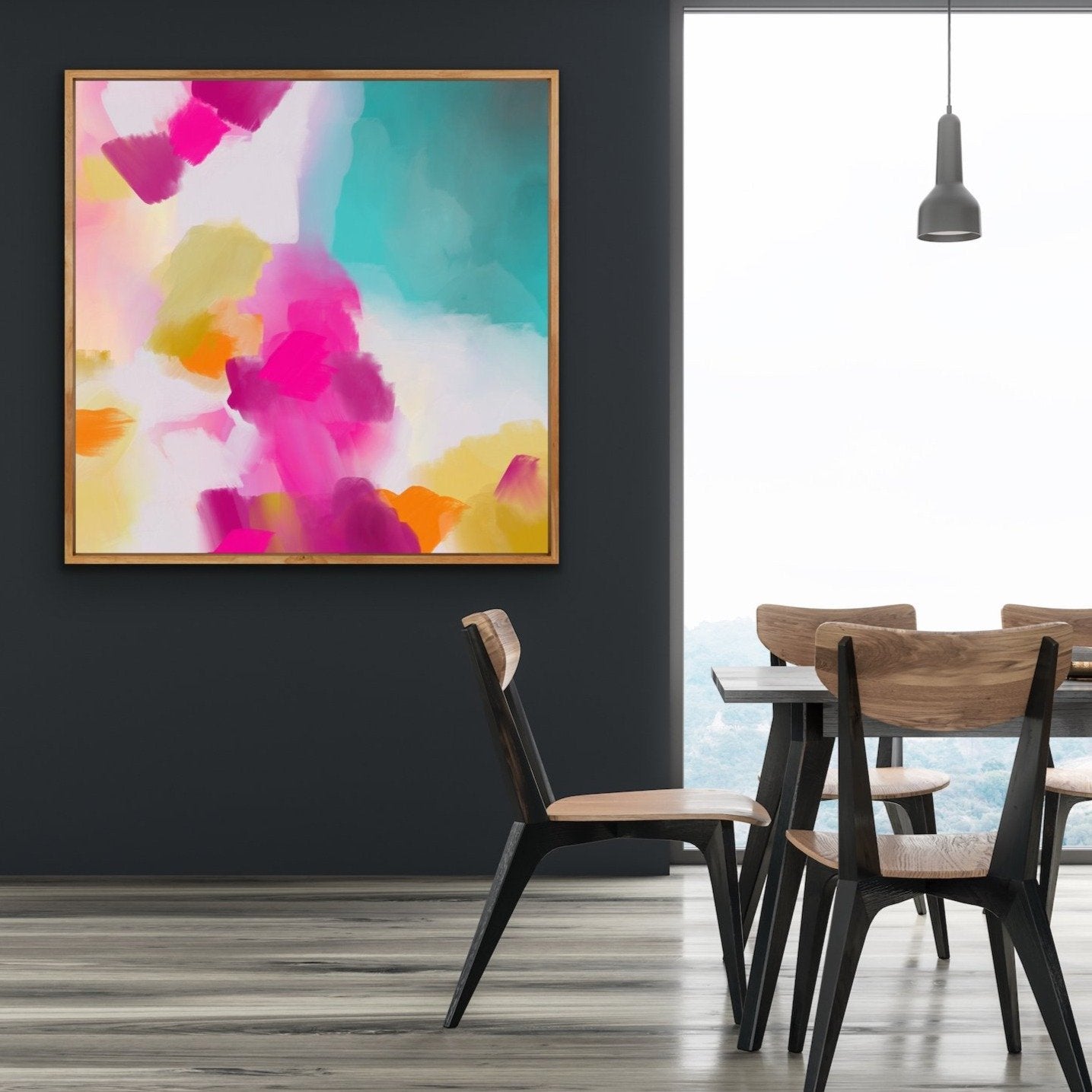 Tropical Shores - Abstract Pink and Turquoise Ocean Canvas Artwork Wall Art Print - I Heart Wall Art