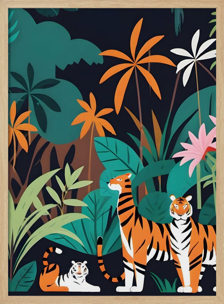 Tropical Tiger Trio - Stretched Canvas, Poster or Fine Art Print I Heart Wall Art