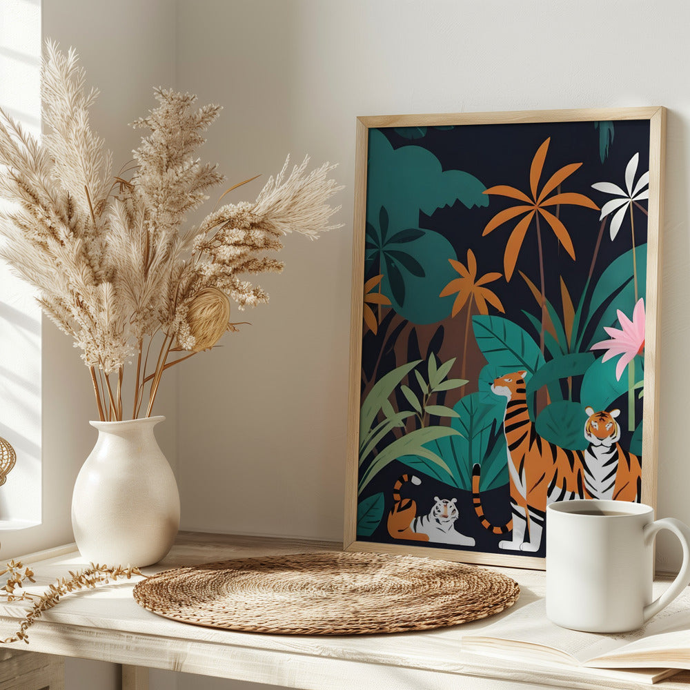 Tropical Tiger Trio - Stretched Canvas, Poster or Fine Art Print I Heart Wall Art