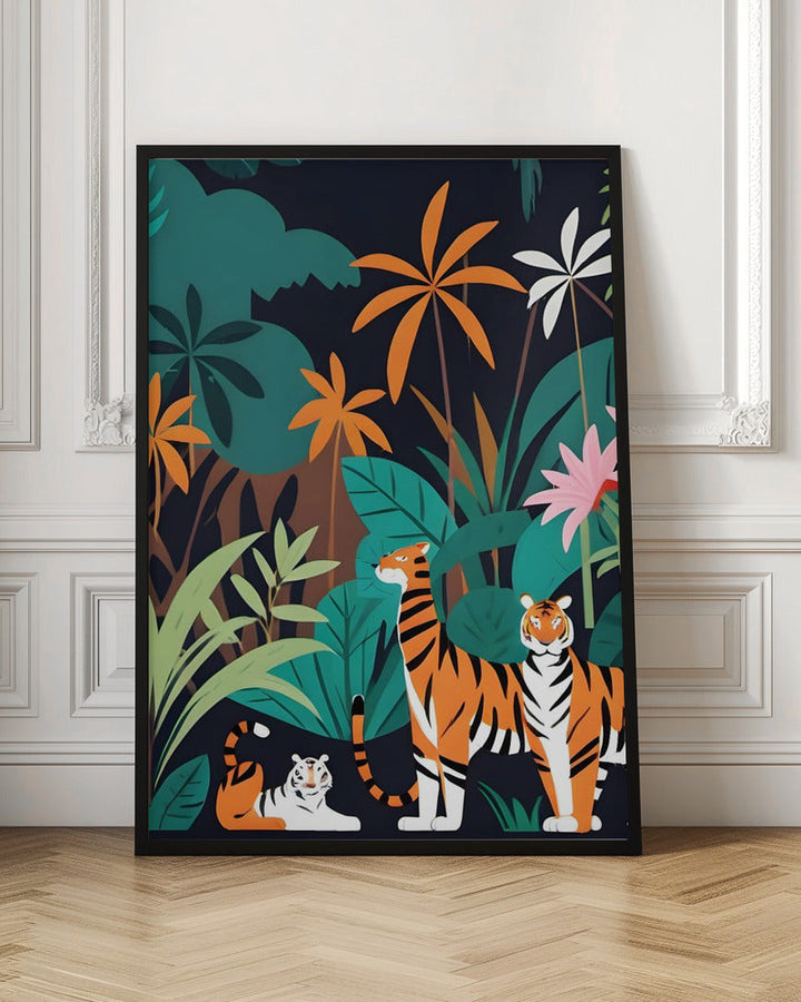 Tropical Tiger Trio - Stretched Canvas, Poster or Fine Art Print I Heart Wall Art