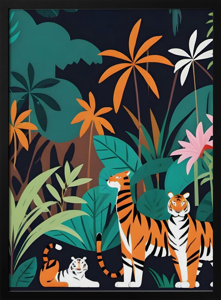 Tropical Tiger Trio - Stretched Canvas, Poster or Fine Art Print I Heart Wall Art