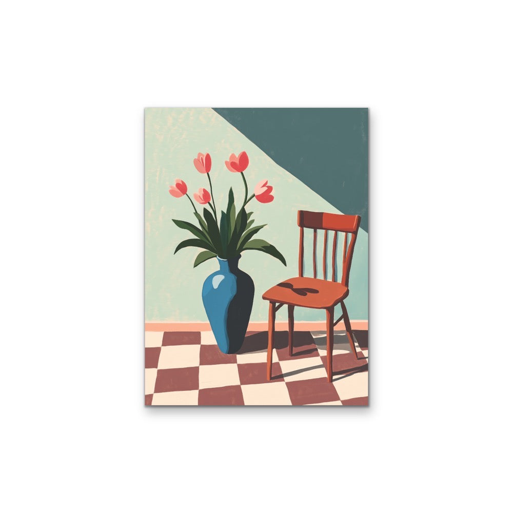 Tulip Season - Retro Green Brown Floral Stretched Canvas Wall Art Print I Heart Wall Art