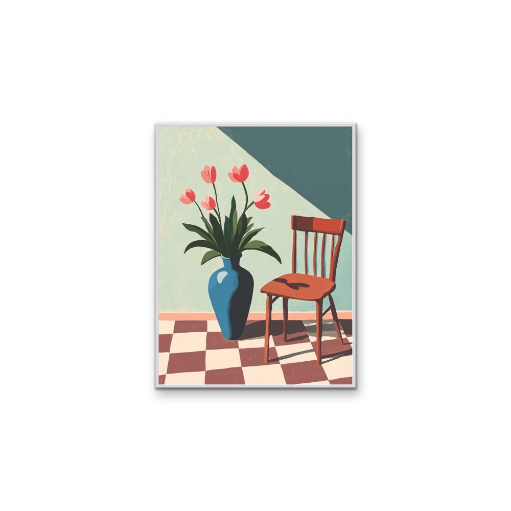 Tulip Season - Retro Green Brown Floral Stretched Canvas Wall Art Print I Heart Wall Art