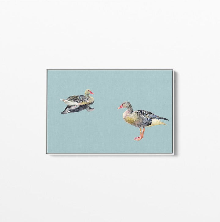 Two Geese - Watercolour Geese on Duck Egg Blue Background Canvas Wall Art Print - I Heart Wall Art