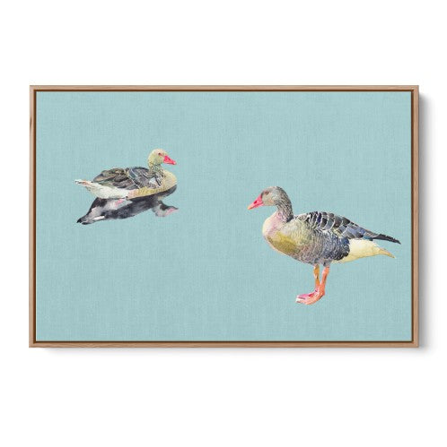 Two Geese - Watercolour Geese on Duck Egg Blue Background Canvas Wall Art Print - I Heart Wall Art