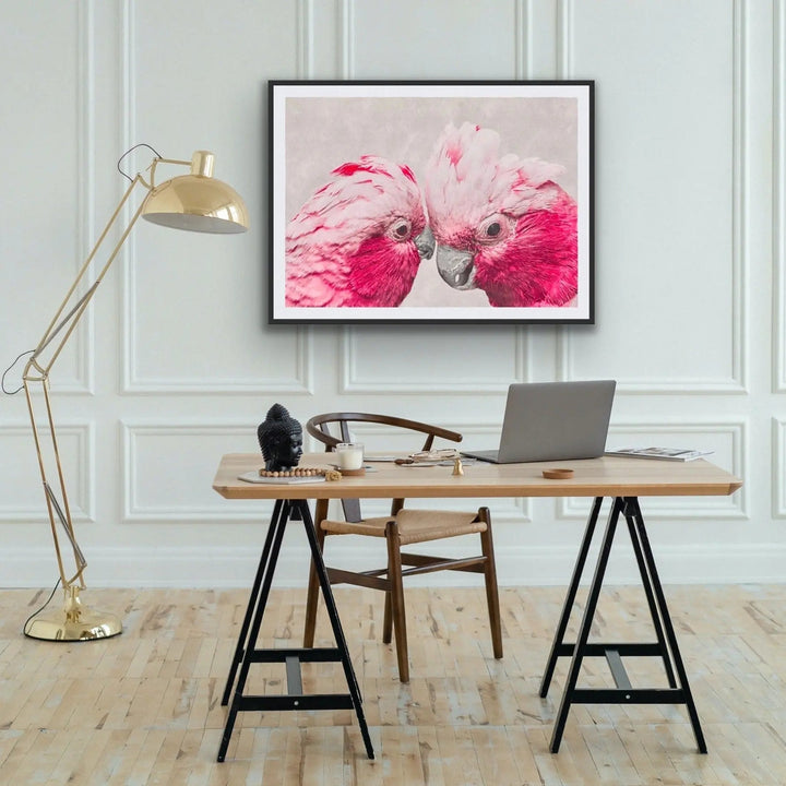 Two Gossiping Galahs -  Original Australian Pink Cockatoo Galah Nature Painting Stretched Canvas Wall Art Print - Nature Wall Art - I Heart Wall Art