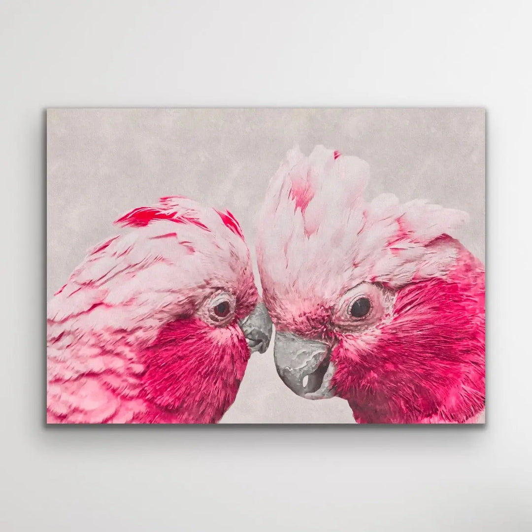 Two Gossiping Galahs -  Original Australian Pink Cockatoo Galah Nature Painting Stretched Canvas Wall Art Print - Nature Wall Art - I Heart Wall Art