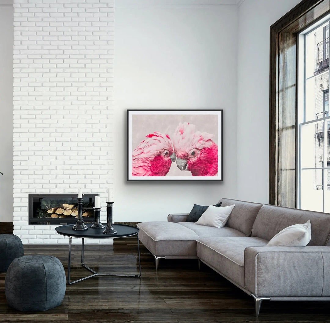 Two Gossiping Galahs -  Original Australian Pink Cockatoo Galah Nature Painting Stretched Canvas Wall Art Print - Nature Wall Art - I Heart Wall Art