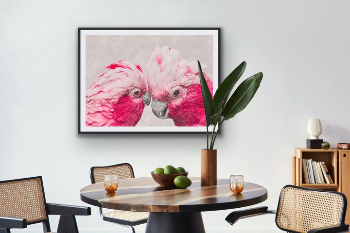 Two Gossiping Galahs -  Original Australian Pink Cockatoo Galah Nature Painting Stretched Canvas Wall Art Print - Nature Wall Art - I Heart Wall Art