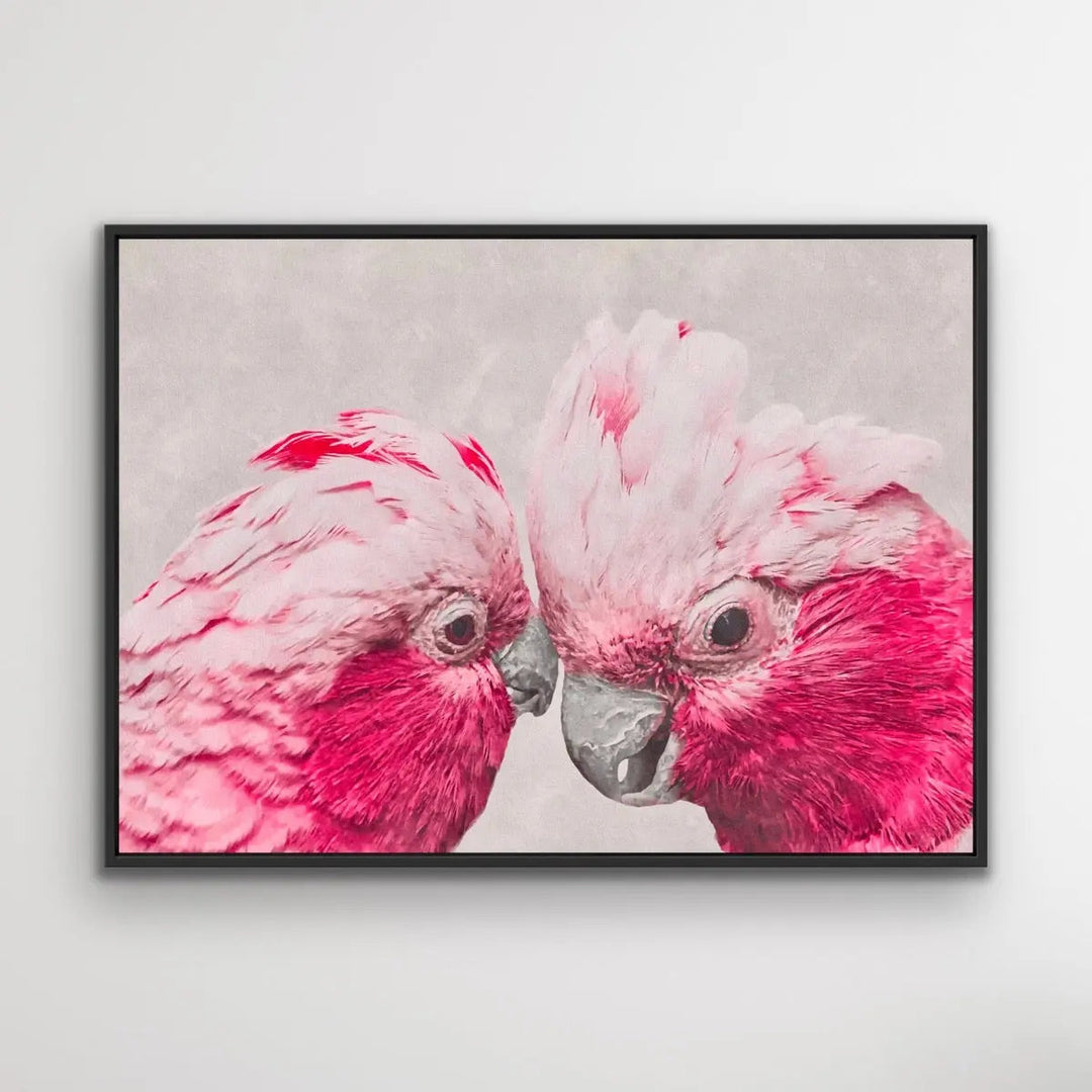 Two Gossiping Galahs -  Original Australian Pink Cockatoo Galah Nature Painting Stretched Canvas Wall Art Print - Nature Wall Art - I Heart Wall Art