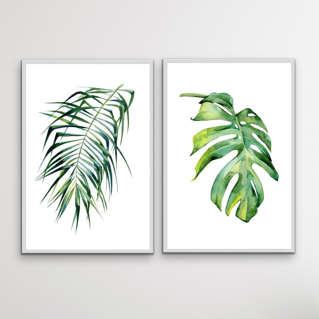 Two Piece Monstera and Coconut Palm Print Set Diptych - I Heart Wall Art