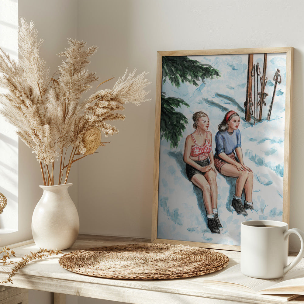 Two Skiers Sunbathing - Stretched Canvas, Poster or Fine Art Print I Heart Wall Art