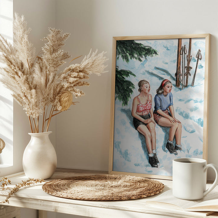 Two Skiers Sunbathing - Stretched Canvas, Poster or Fine Art Print I Heart Wall Art