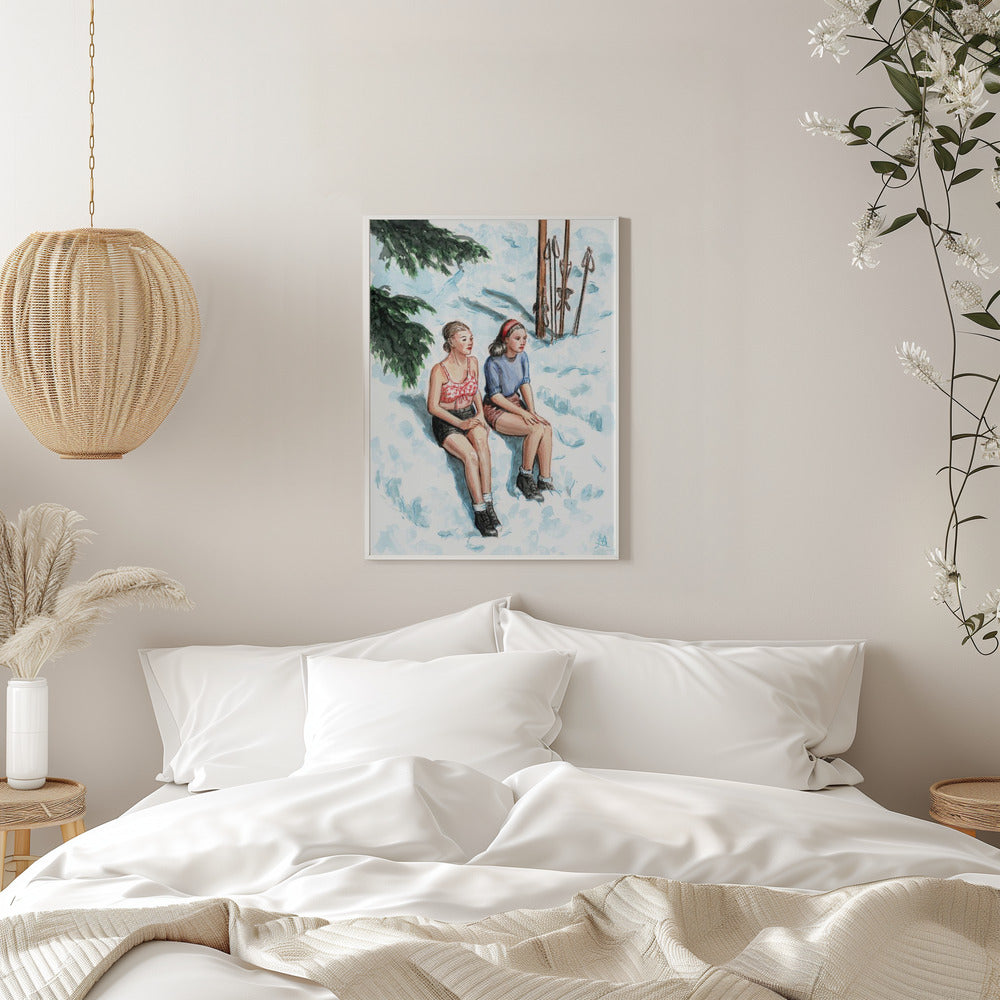 Two Skiers Sunbathing - Stretched Canvas, Poster or Fine Art Print I Heart Wall Art