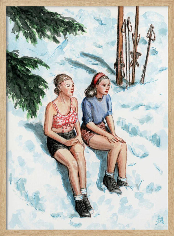 Two Skiers Sunbathing - Stretched Canvas, Poster or Fine Art Print I Heart Wall Art