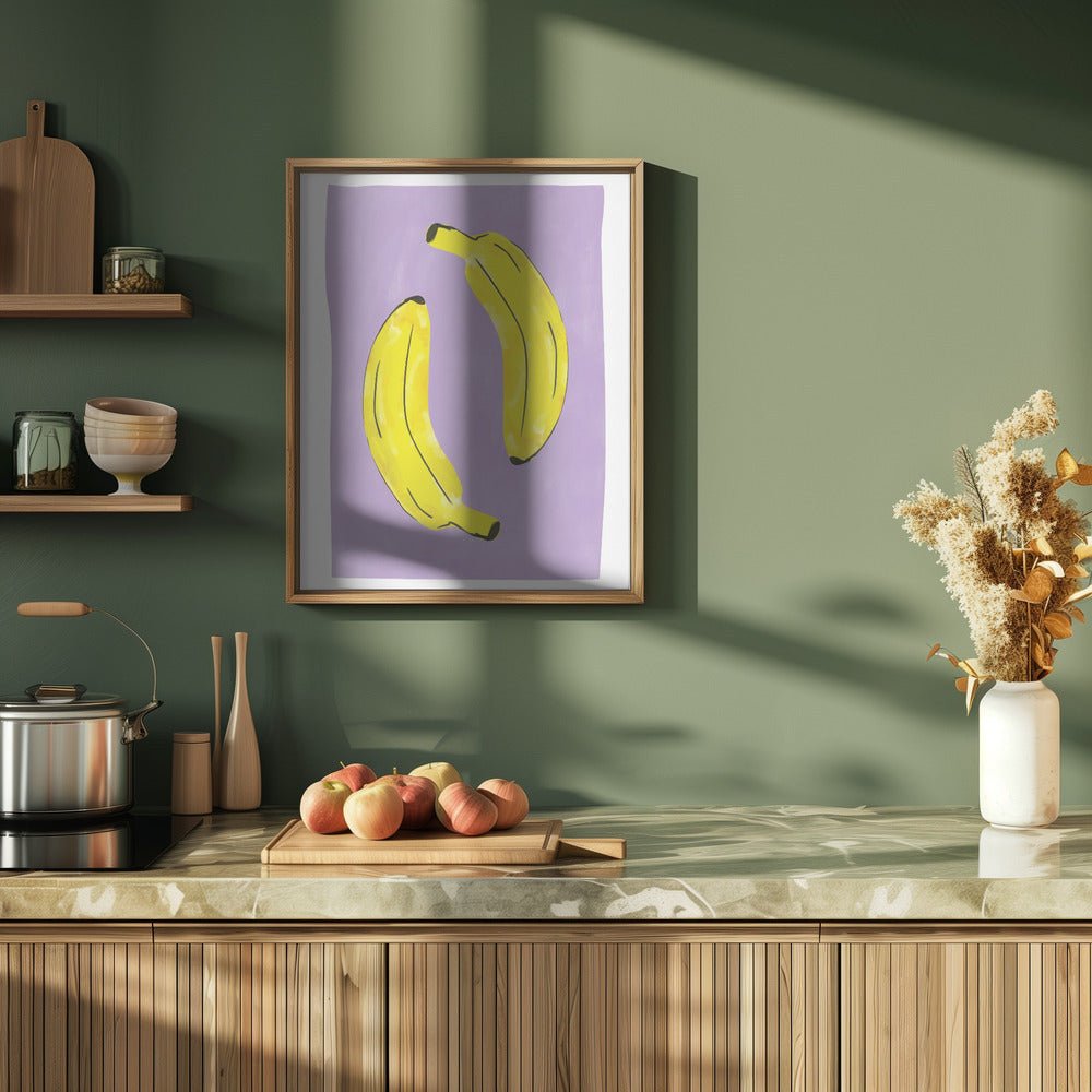 Two Vibrant Yellow Bananas - Stretched Canvas, Poster or Fine Art Print - I Heart Wall Art - Poster Print, Canvas Print or Framed Art Print