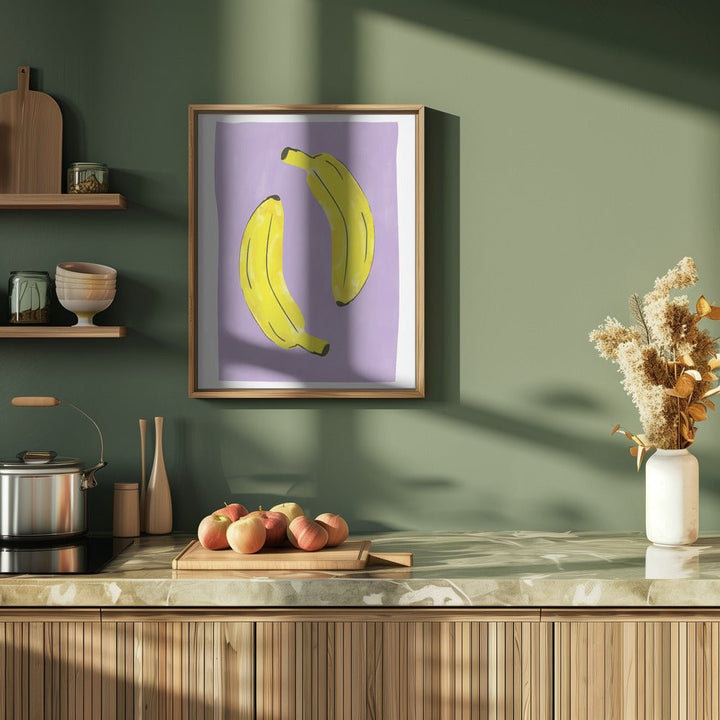 Two Vibrant Yellow Bananas - Stretched Canvas, Poster or Fine Art Print - I Heart Wall Art - Poster Print, Canvas Print or Framed Art Print