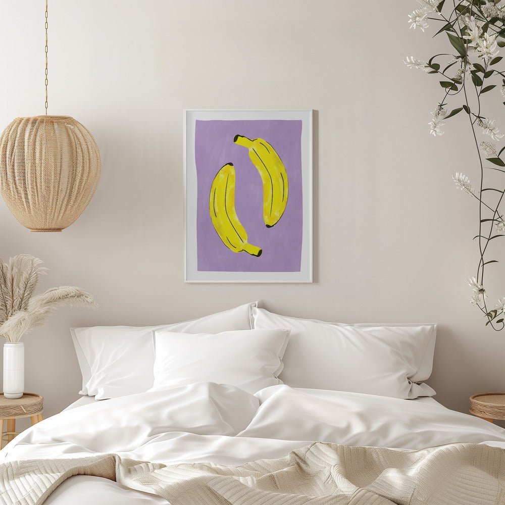 Two Vibrant Yellow Bananas - Stretched Canvas, Poster or Fine Art Print - I Heart Wall Art - Poster Print, Canvas Print or Framed Art Print