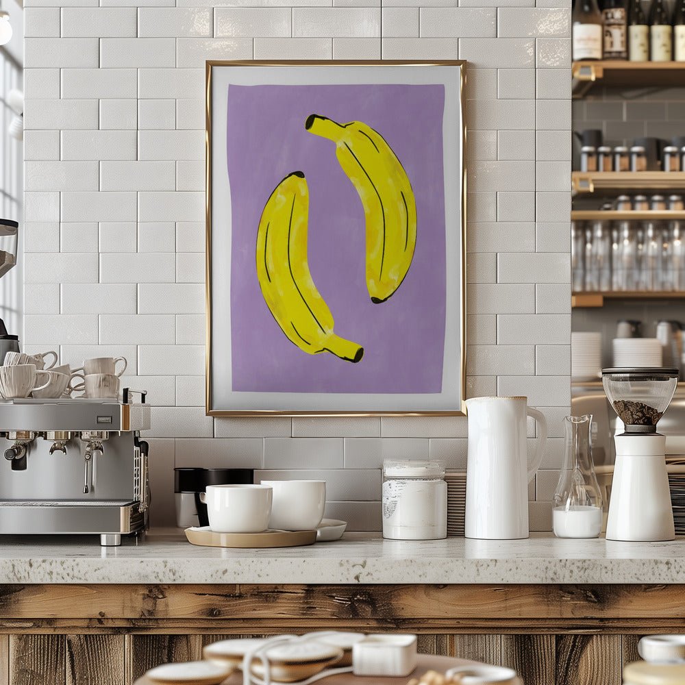 Two Vibrant Yellow Bananas - Stretched Canvas, Poster or Fine Art Print - I Heart Wall Art - Poster Print, Canvas Print or Framed Art Print