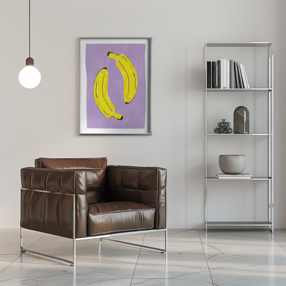 Two Vibrant Yellow Bananas - Stretched Canvas, Poster or Fine Art Print - I Heart Wall Art - Poster Print, Canvas Print or Framed Art Print