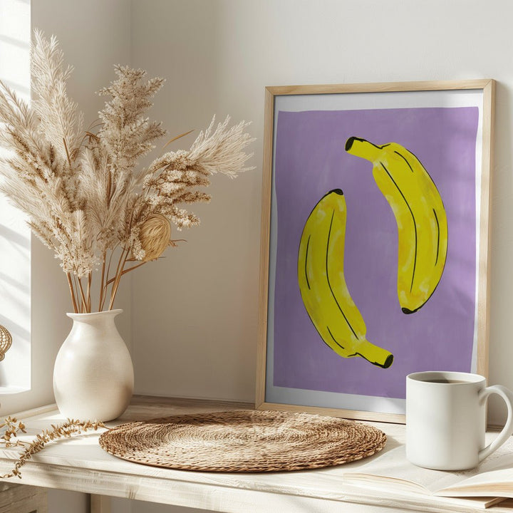 Two Vibrant Yellow Bananas - Stretched Canvas, Poster or Fine Art Print - I Heart Wall Art - Poster Print, Canvas Print or Framed Art Print