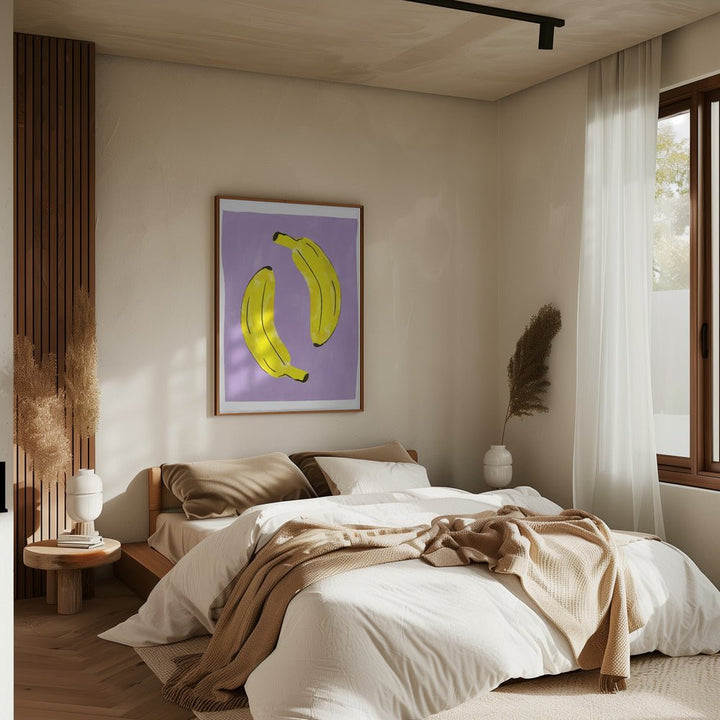 Two Vibrant Yellow Bananas - Stretched Canvas, Poster or Fine Art Print - I Heart Wall Art - Poster Print, Canvas Print or Framed Art Print