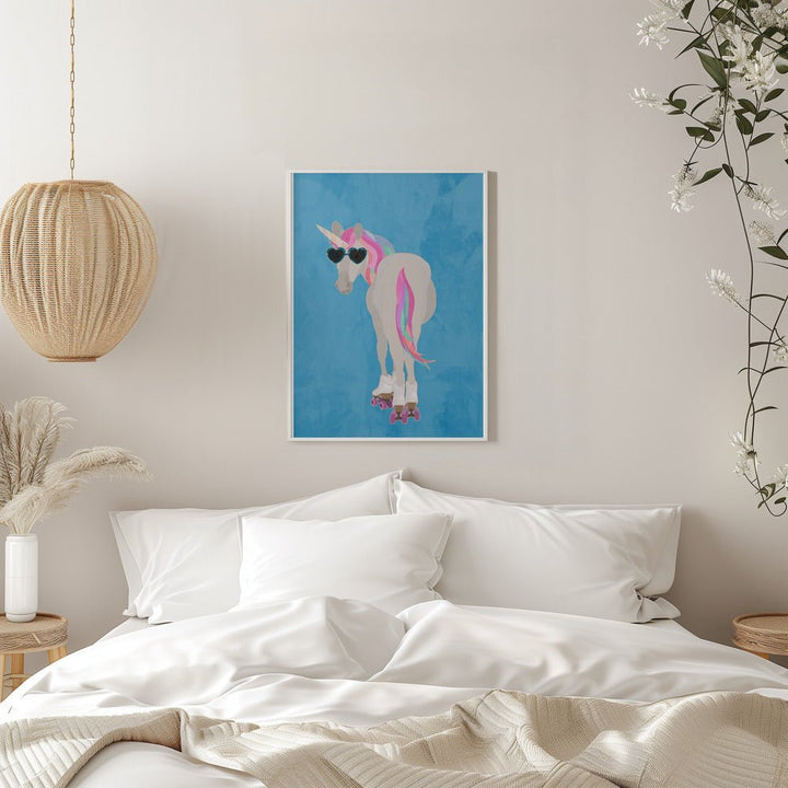 Unicorn rollerskating blue - Stretched Canvas, Poster or Fine Art Print - I Heart Wall Art - Poster Print, Canvas Print or Framed Art Print
