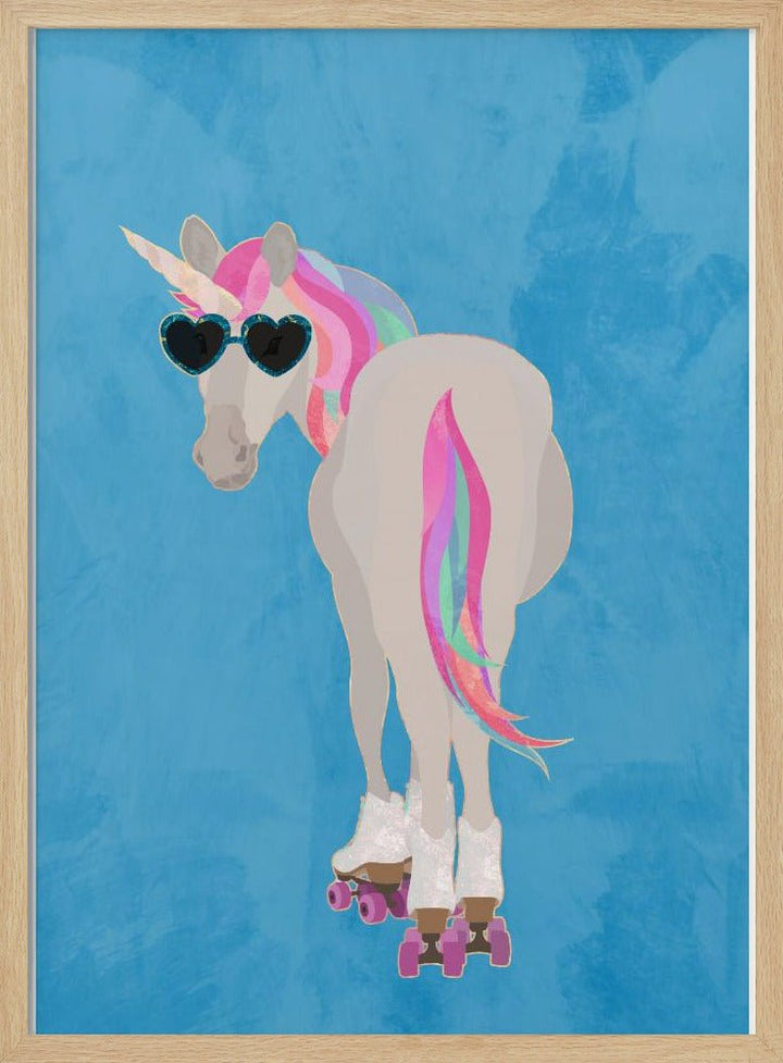 Unicorn rollerskating blue - Stretched Canvas, Poster or Fine Art Print - I Heart Wall Art - Poster Print, Canvas Print or Framed Art Print