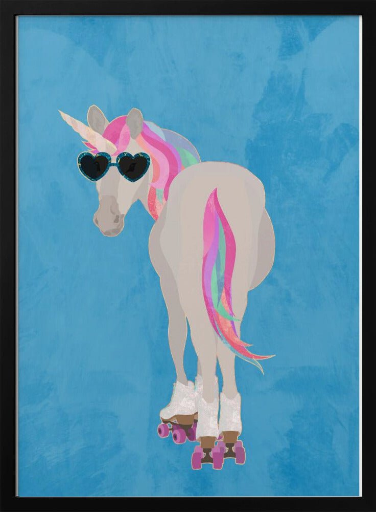Unicorn rollerskating blue - Stretched Canvas, Poster or Fine Art Print - I Heart Wall Art - Poster Print, Canvas Print or Framed Art Print