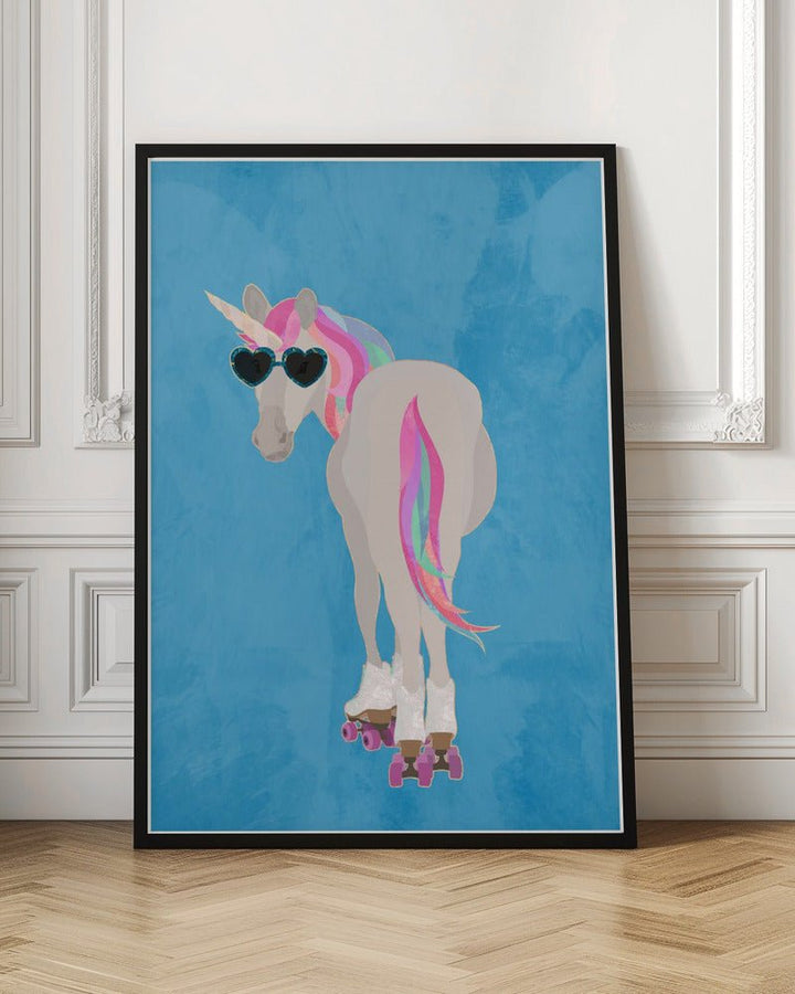 Unicorn rollerskating blue - Stretched Canvas, Poster or Fine Art Print - I Heart Wall Art - Poster Print, Canvas Print or Framed Art Print