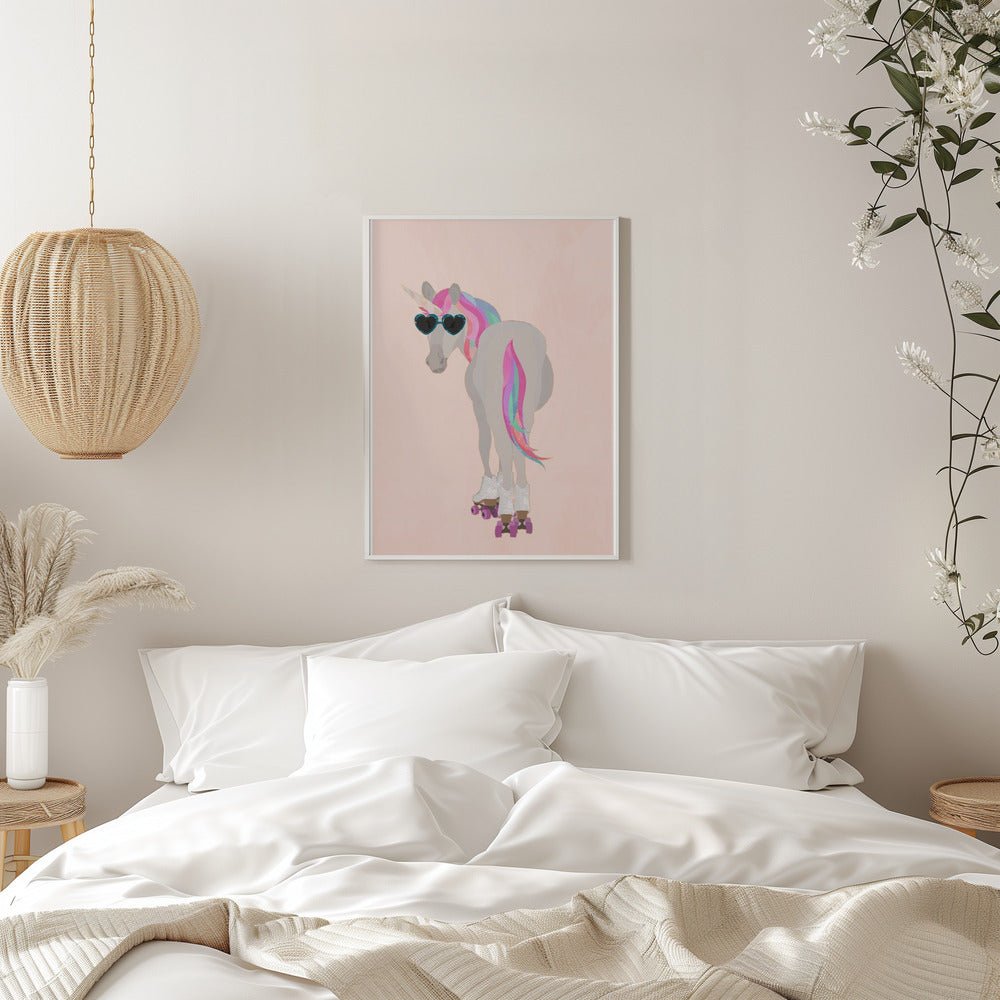 Unicorn Rollerskating peach - Stretched Canvas, Poster or Fine Art Print - I Heart Wall Art - Poster Print, Canvas Print or Framed Art Print