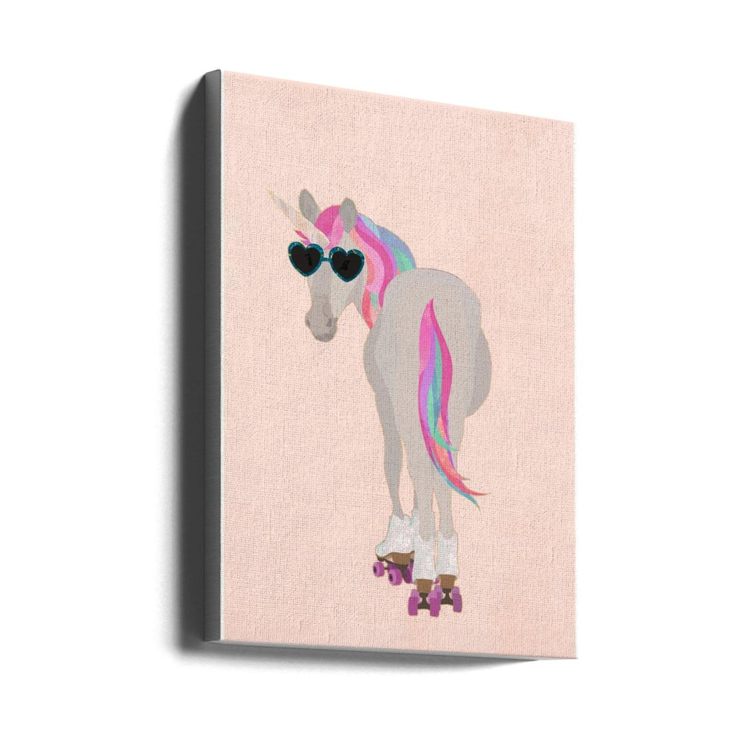Unicorn Rollerskating peach - Stretched Canvas, Poster or Fine Art Print - I Heart Wall Art - Poster Print, Canvas Print or Framed Art Print