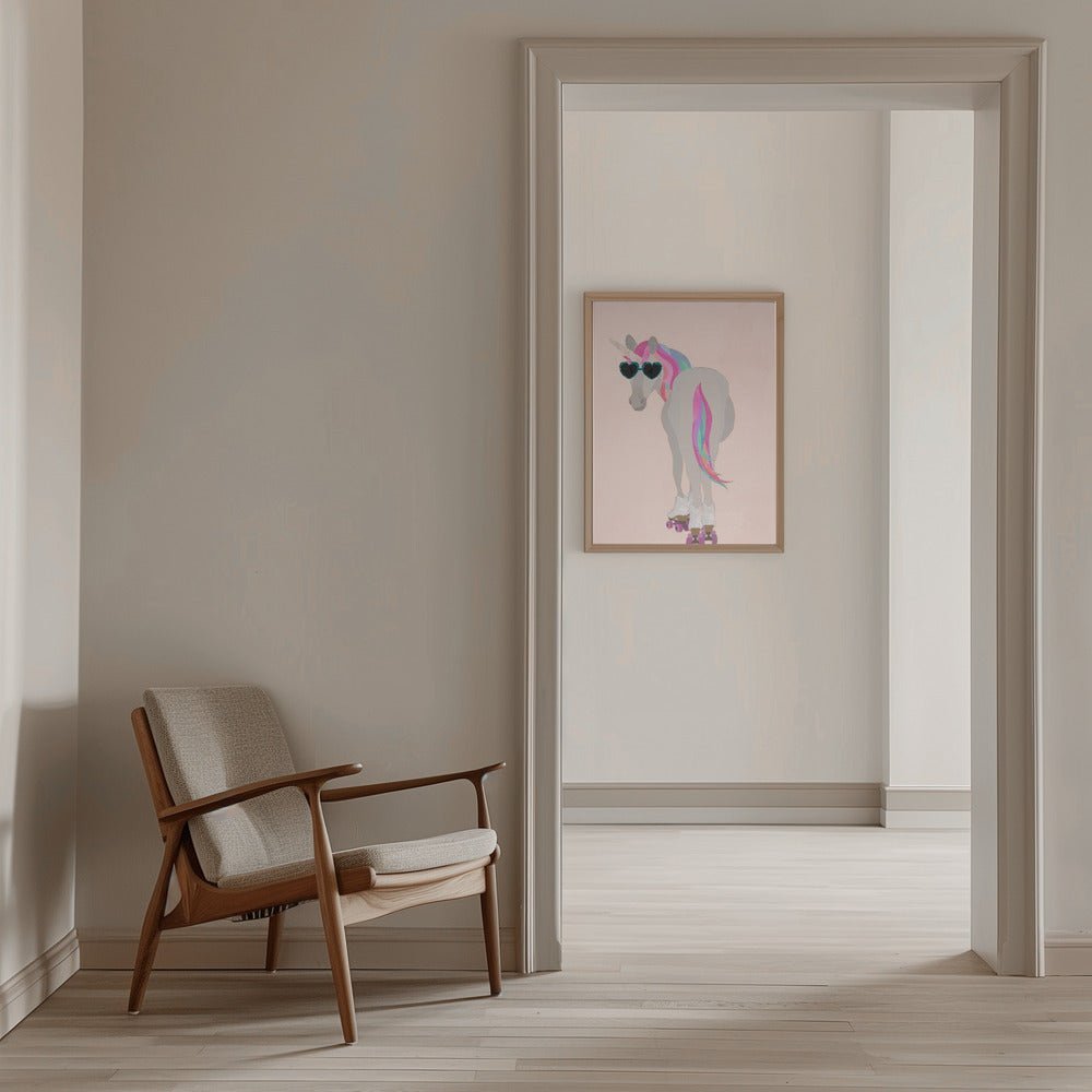 Unicorn Rollerskating peach - Stretched Canvas, Poster or Fine Art Print - I Heart Wall Art - Poster Print, Canvas Print or Framed Art Print