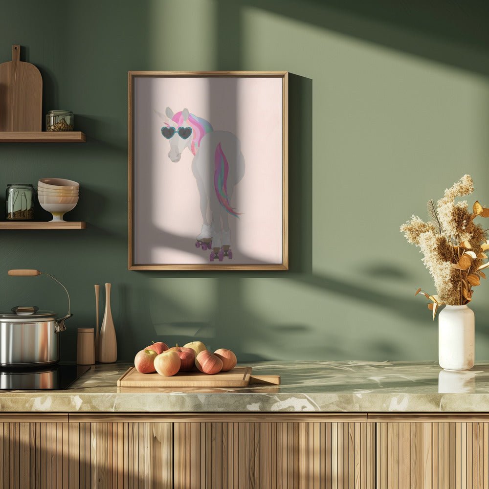 Unicorn Rollerskating peach - Stretched Canvas, Poster or Fine Art Print - I Heart Wall Art - Poster Print, Canvas Print or Framed Art Print