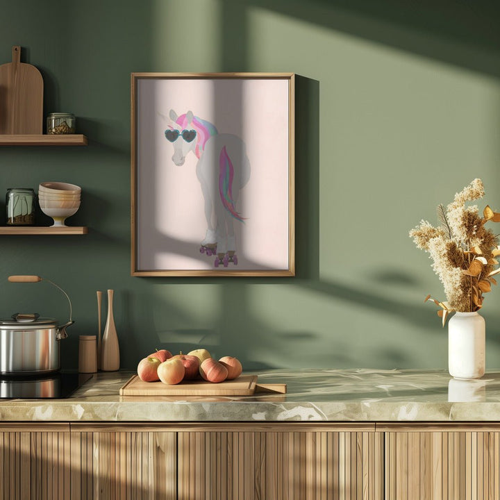 Unicorn Rollerskating peach - Stretched Canvas, Poster or Fine Art Print - I Heart Wall Art - Poster Print, Canvas Print or Framed Art Print