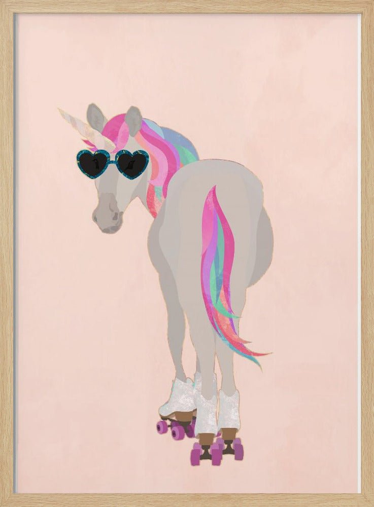 Unicorn Rollerskating peach - Stretched Canvas, Poster or Fine Art Print - I Heart Wall Art - Poster Print, Canvas Print or Framed Art Print
