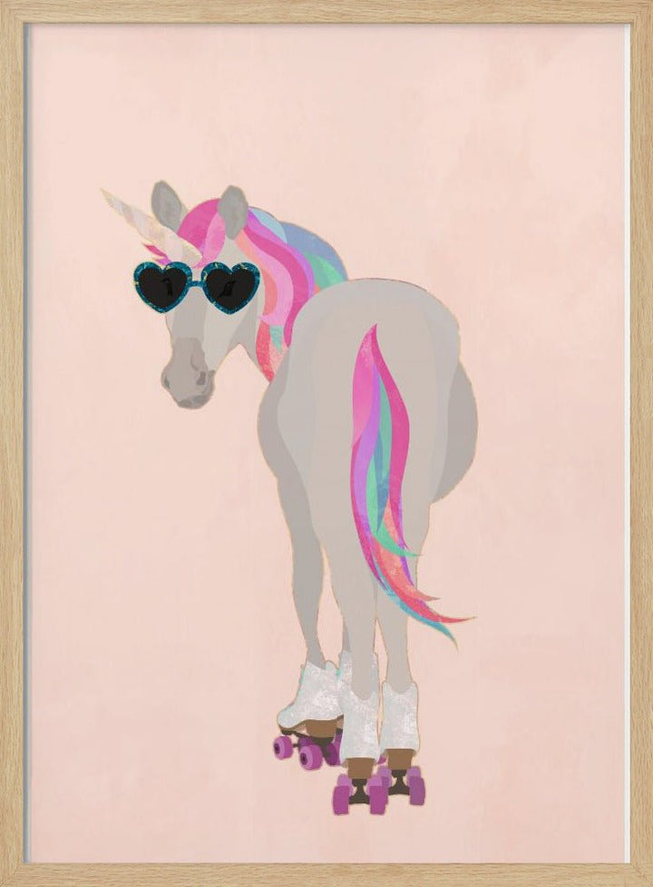 Unicorn Rollerskating peach - Stretched Canvas, Poster or Fine Art Print - I Heart Wall Art - Poster Print, Canvas Print or Framed Art Print