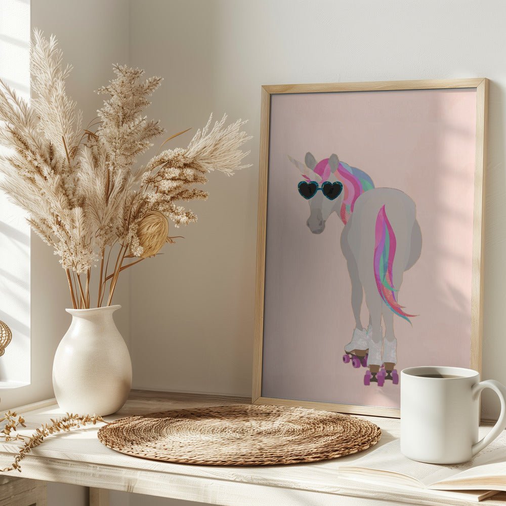 Unicorn Rollerskating peach - Stretched Canvas, Poster or Fine Art Print - I Heart Wall Art - Poster Print, Canvas Print or Framed Art Print