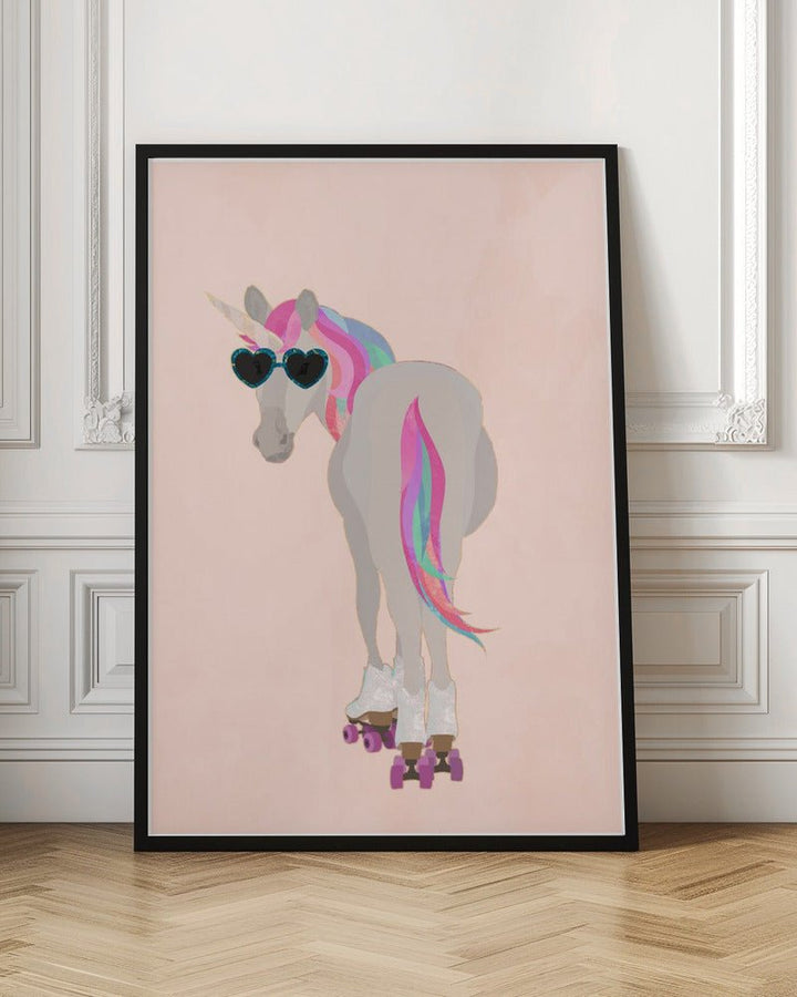 Unicorn Rollerskating peach - Stretched Canvas, Poster or Fine Art Print - I Heart Wall Art - Poster Print, Canvas Print or Framed Art Print