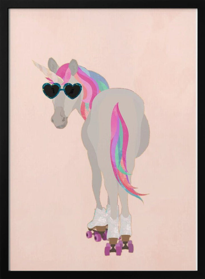 Unicorn Rollerskating peach - Stretched Canvas, Poster or Fine Art Print - I Heart Wall Art - Poster Print, Canvas Print or Framed Art Print