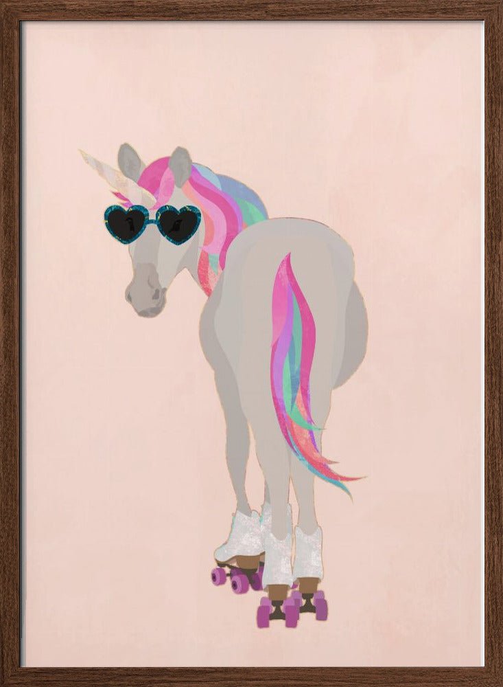 Unicorn Rollerskating peach - Stretched Canvas, Poster or Fine Art Print - I Heart Wall Art - Poster Print, Canvas Print or Framed Art Print