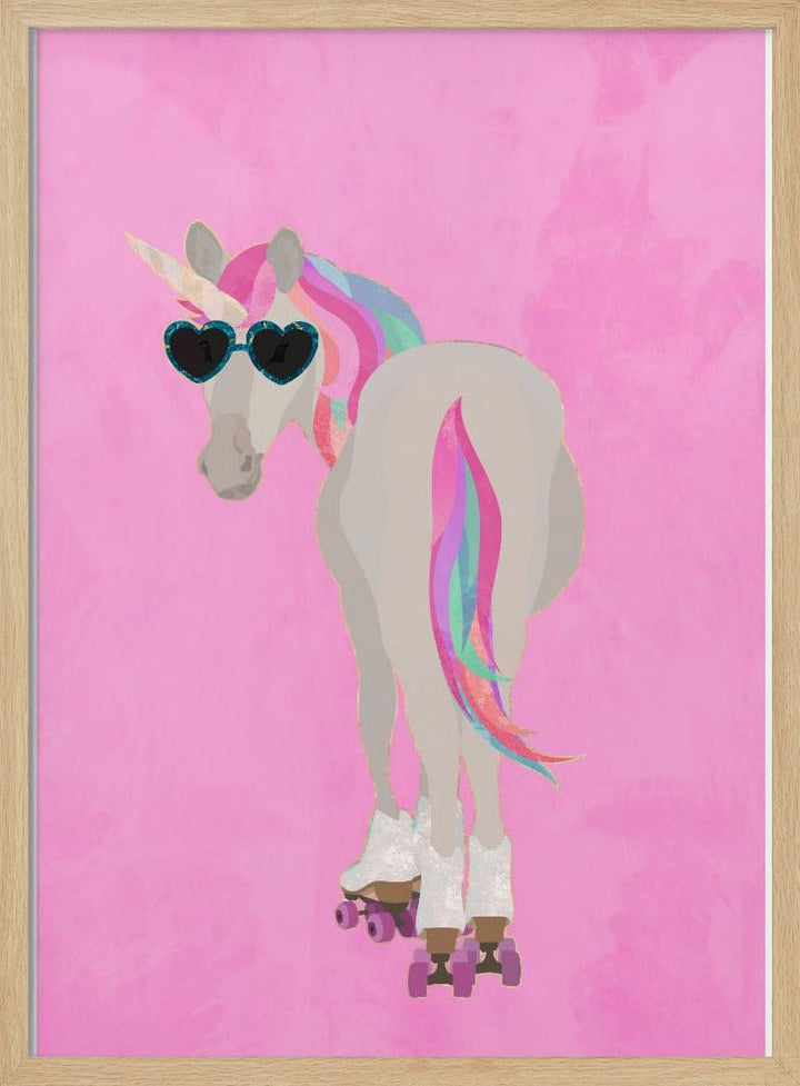Unicorn rollerskating pink - Stretched Canvas, Poster or Fine Art Print - I Heart Wall Art - Poster Print, Canvas Print or Framed Art Print