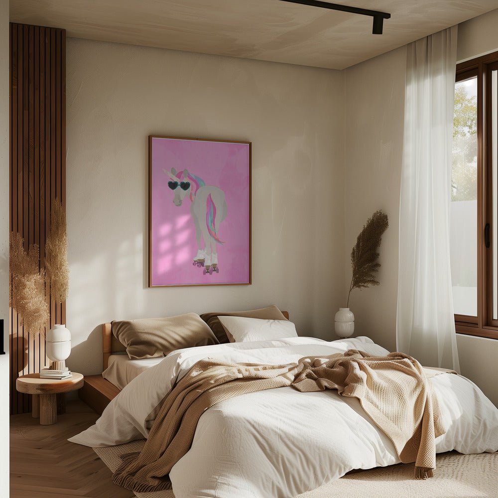 Unicorn rollerskating pink - Stretched Canvas, Poster or Fine Art Print - I Heart Wall Art - Poster Print, Canvas Print or Framed Art Print