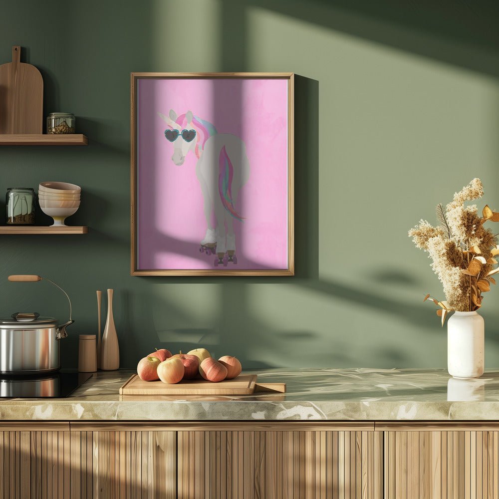 Unicorn rollerskating pink - Stretched Canvas, Poster or Fine Art Print - I Heart Wall Art - Poster Print, Canvas Print or Framed Art Print