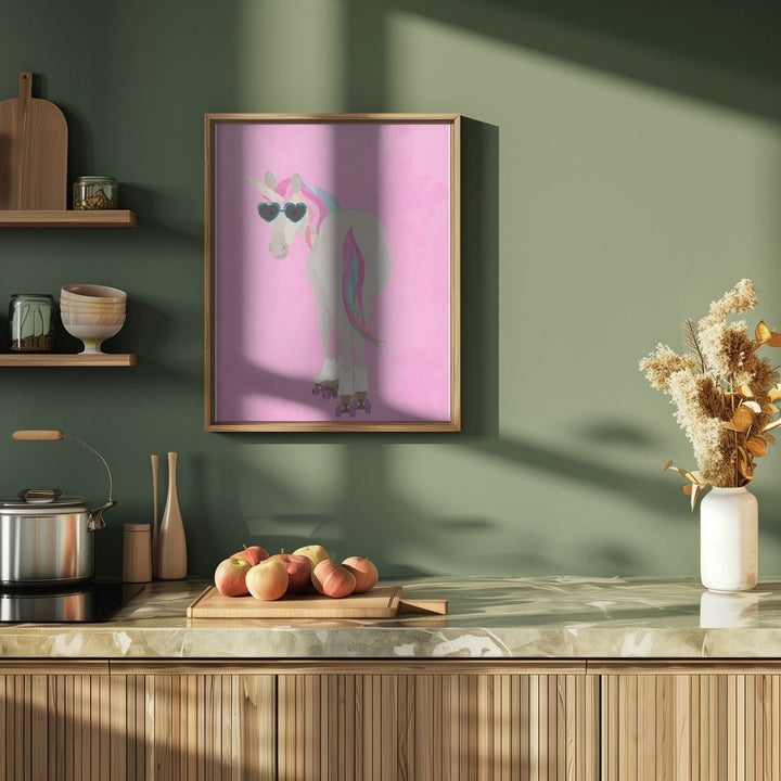 Unicorn rollerskating pink - Stretched Canvas, Poster or Fine Art Print - I Heart Wall Art - Poster Print, Canvas Print or Framed Art Print