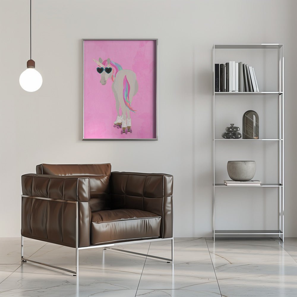 Unicorn rollerskating pink - Stretched Canvas, Poster or Fine Art Print - I Heart Wall Art - Poster Print, Canvas Print or Framed Art Print