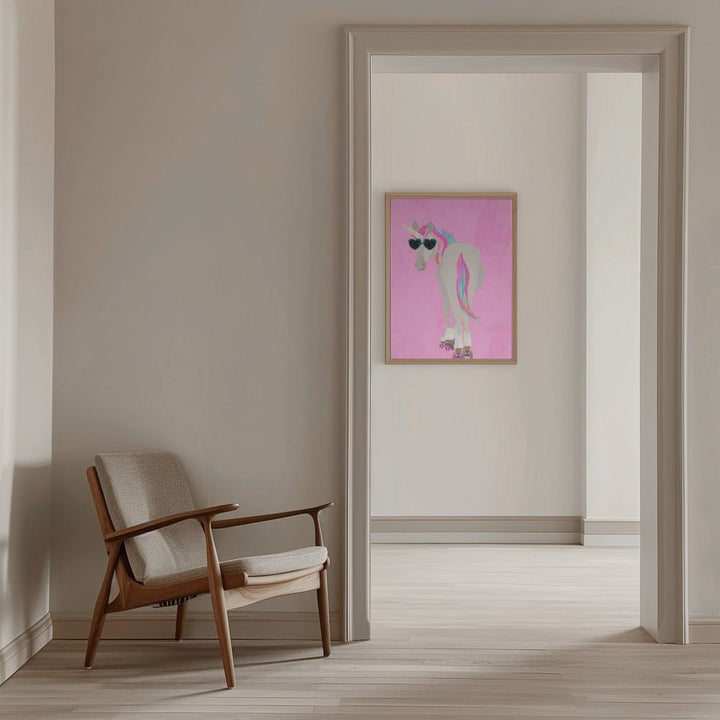 Unicorn rollerskating pink - Stretched Canvas, Poster or Fine Art Print - I Heart Wall Art - Poster Print, Canvas Print or Framed Art Print